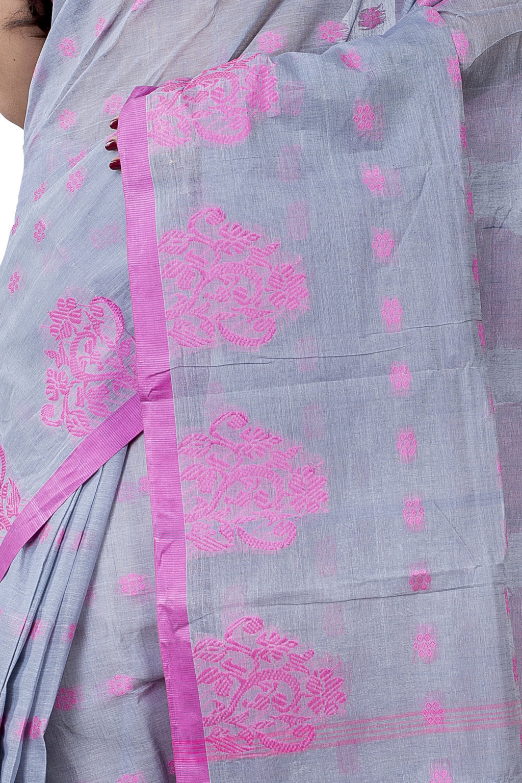 Grey Pure Cotton Botgach Tant Saree (537)
